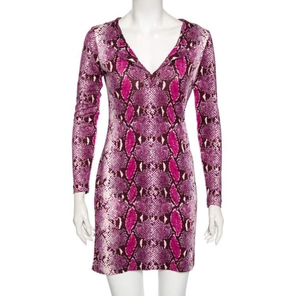Diane Von Furstenburg Reina Pink Snakeskin Dress Size 0 100% Silk - Picture 1 of 9